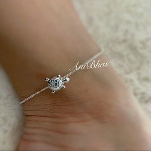 Bohemian Turtle Silver Tone Anklet